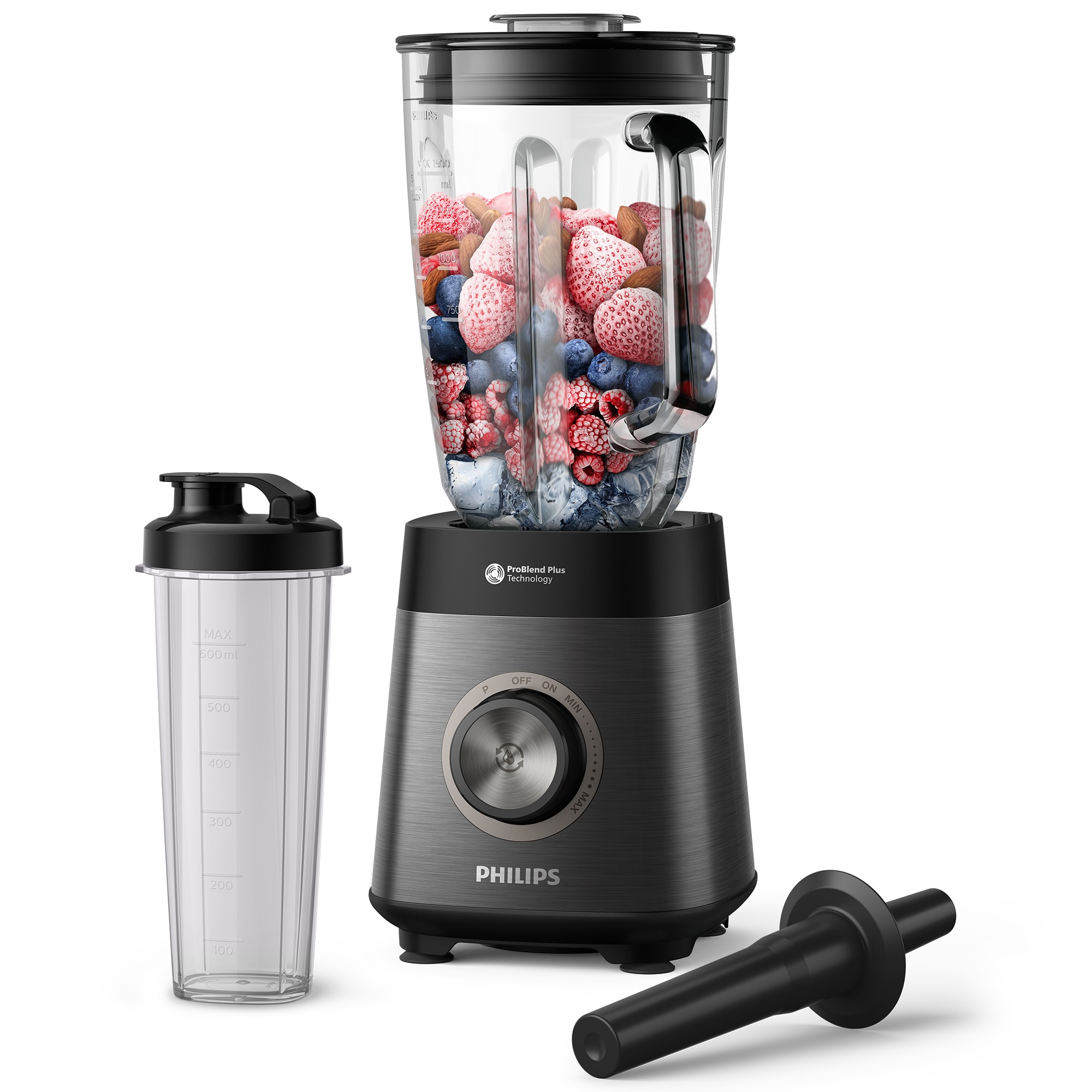 Blender Philips HR3041/00 Seria 5000, 1200 W, Lame noi ProBlend Plus, Vas din sticlă cu nervuri, 3 viteze plus Impuls, Lame detașabile, capacitate 2 litri,Curăţare automatizată cu
