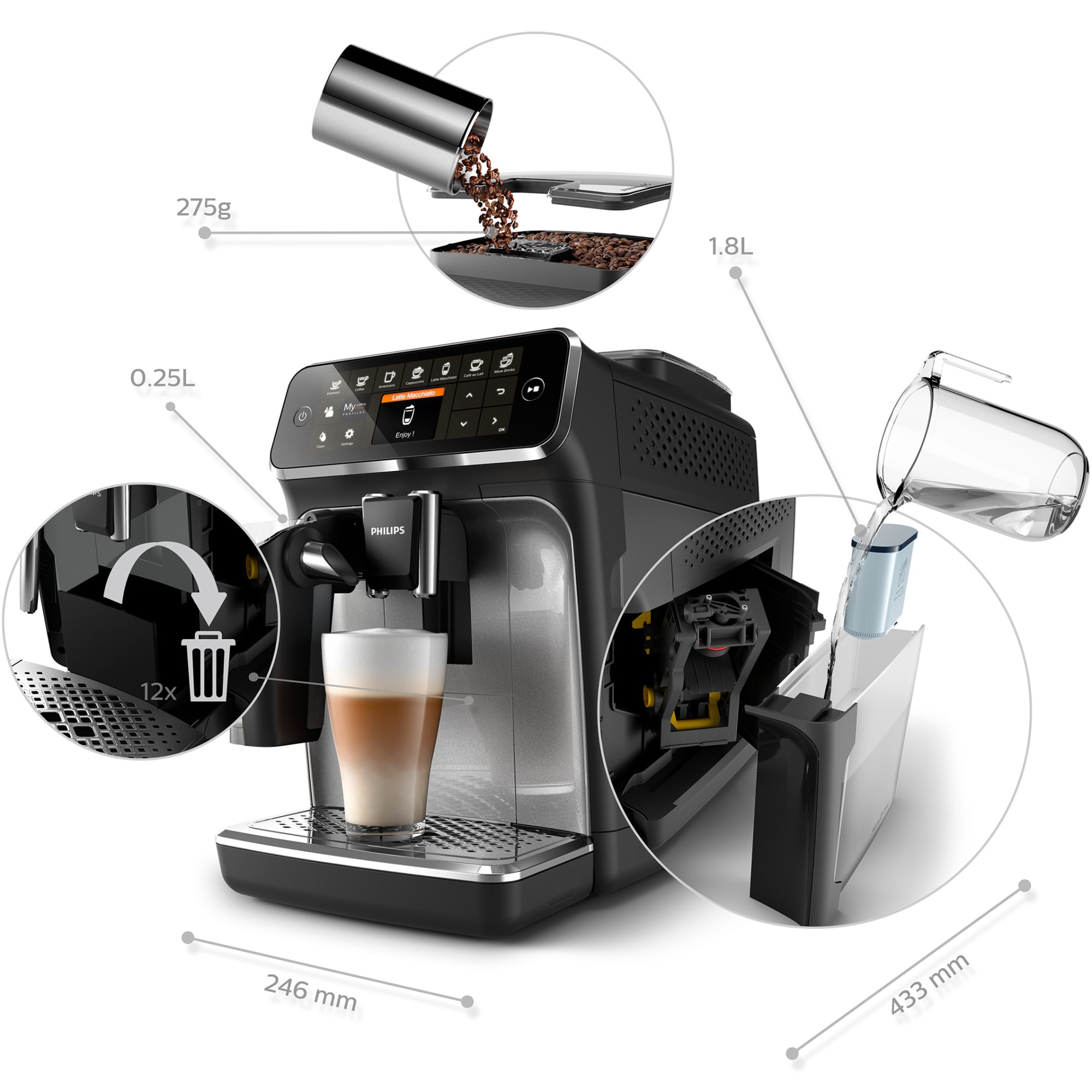 Кафеавтомат Philips EP4346/71 серия 4300, 15 бара налягане, Млечен ...