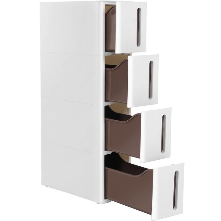 Dulap de depozitare pe roti SONGMICS, pentru bucatarie sau baie, din plastic, cu 4 nivele, 45x17x84cm, alb