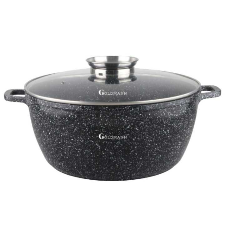 Cratita aluminiu, 32x13.5 cm, 9.9 litri, Goldmann, acoperire ceramica, capac termorezistent