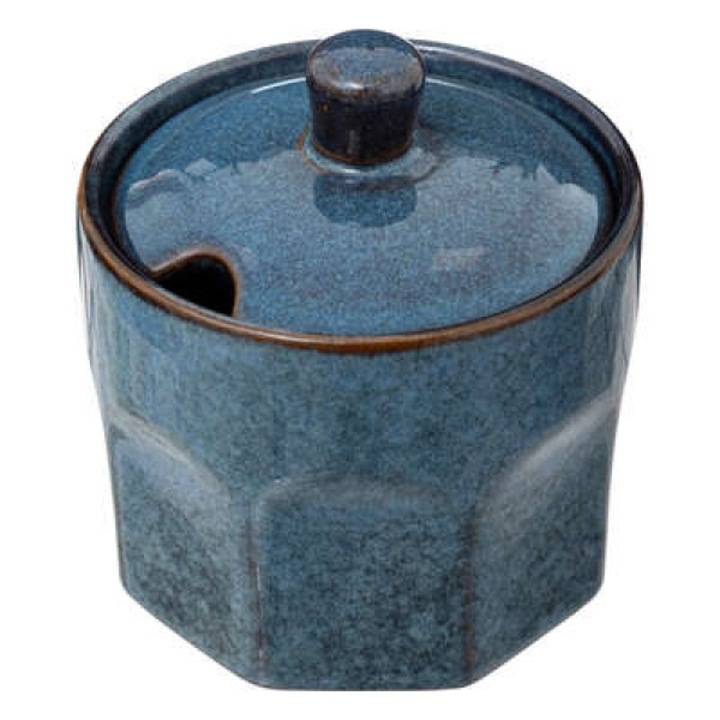 Zaharnita ceramica, cu capac, eleganta si practica, 8x H8.8 CM, albastra