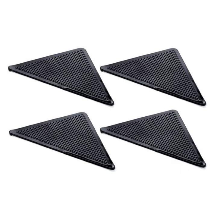 Set 4 Triunghiuri Antiderapante pentru Fixarea Covoarelor, DAVIDAMI CONCEPT® Autoadezive, Lavabile, Reutilizabile