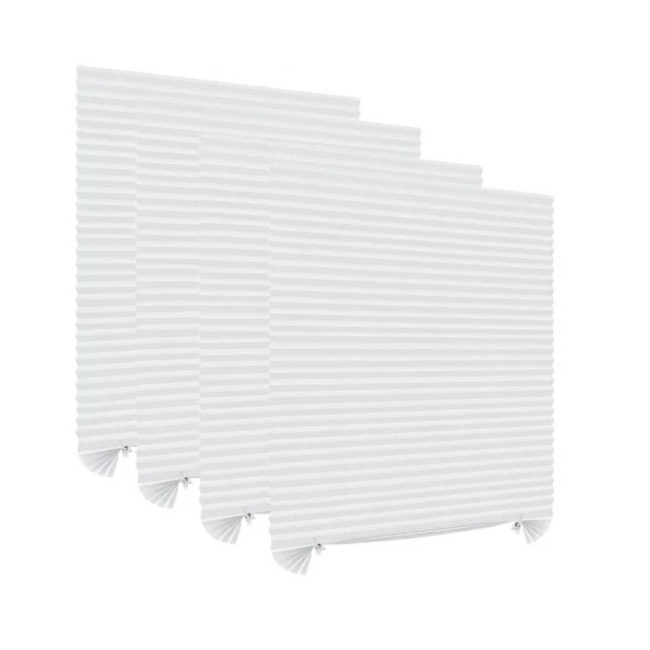 Jaluzea Pliabila pentru Geamuri si Ferestre cu Sistem de Montaj si Prindere Autoadeziv Inclus, Material PVC Premium, Dimensiune 150 x 60 cm, Set 4 Bucati, Alb, Garami Shop®