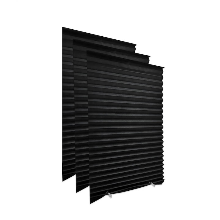 Jaluzea Pliabila pentru Geamuri si Ferestre cu Sistem de Montaj si Prindere Autoadeziv Inclus, Material PVC Premium, Dimensiune 150 x 60 cm, Set 3 Bucati, Negru, Garami Shop®