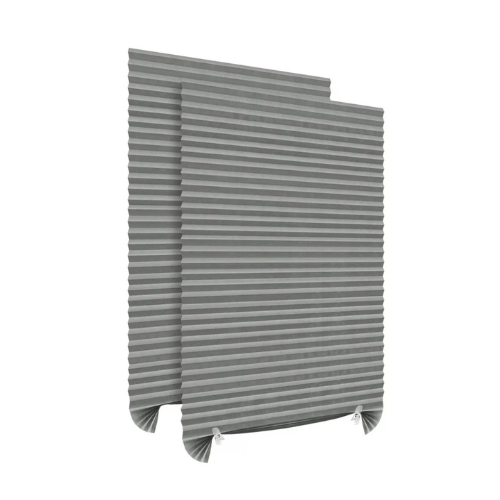 Jaluzea Pliabila pentru Geamuri si Ferestre cu Sistem de Montaj si Prindere Autoadeziv Inclus, Material PVC Premium, Dimensiune 150 x 60 cm, Set 2 Bucati, Gri, Garami Shop®