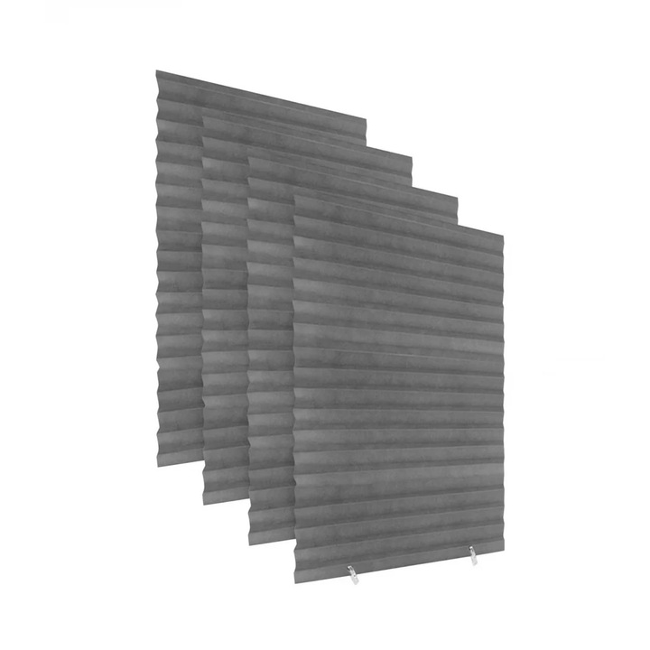 Jaluzea Pliabila pentru Geamuri si Ferestre cu Sistem de Montaj si Prindere Autoadeziv Inclus, Material PVC Premium, Dimensiune 150 x 60 cm, Set 4 Bucati, Gri, Garami Shop®