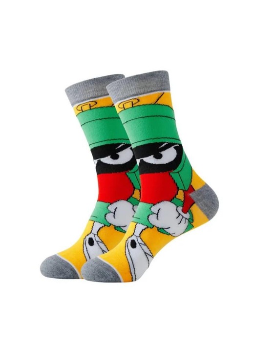 Férfi zokni vicces rajzfilmes grafikai mintával, alkalmi, szagtalan, 90% poliészter 10% spandex, tavaszi és őszi, ONE SIZE, zöld színű, M8