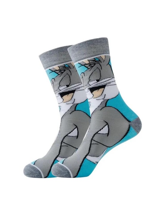 Férfi zokni rajzfilmes vicces grafikai mintával, alkalmi, szagtalan, 90% poliészter 10% spandex, tavaszi és őszi, ONE SIZE, szürke színű, M7