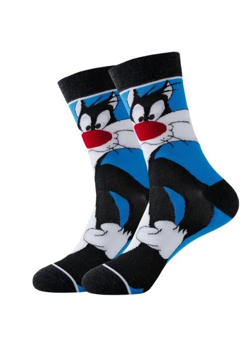 Vicces rajzfilmes grafikus mintás férfi zokni, alkalmi, szagtalan, 90% poliészter 10% spandex, tavaszi és őszi, ONE SIZE, fekete színű, M6