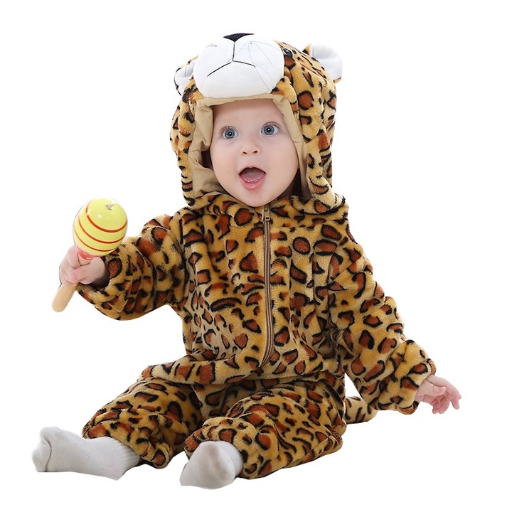 Pijamale copii kigurumi WildFashion cu print animalier, Animal print