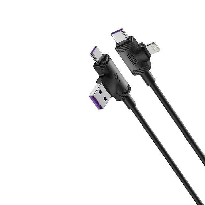 XO кабел, 4 в 1, USB/USB-C - Lightning/USB-C 1, 0 m 60W, черен