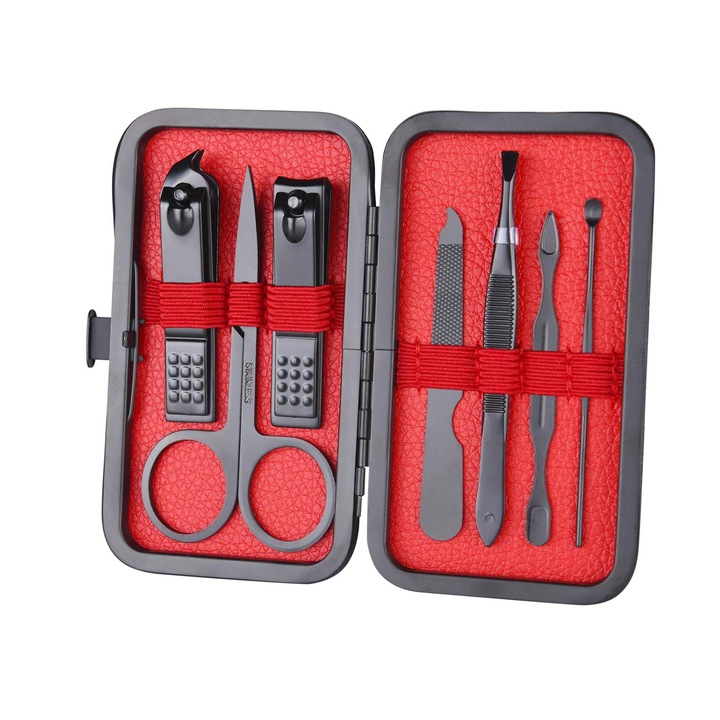 Professzionális 7 darabos szett manikűrhöz, Nybgyy®, pedikűrhöz rozsdamentes acélból tárolótokkal