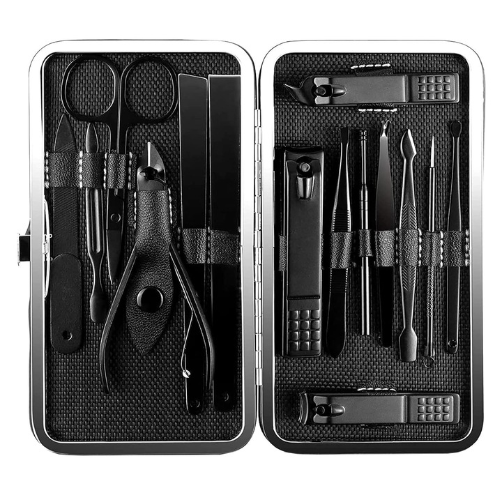Set Profesional 15 piese pentru manichiura, Nybgyy®, pedichiura din Otel Inoxidabil cu etui depozitare