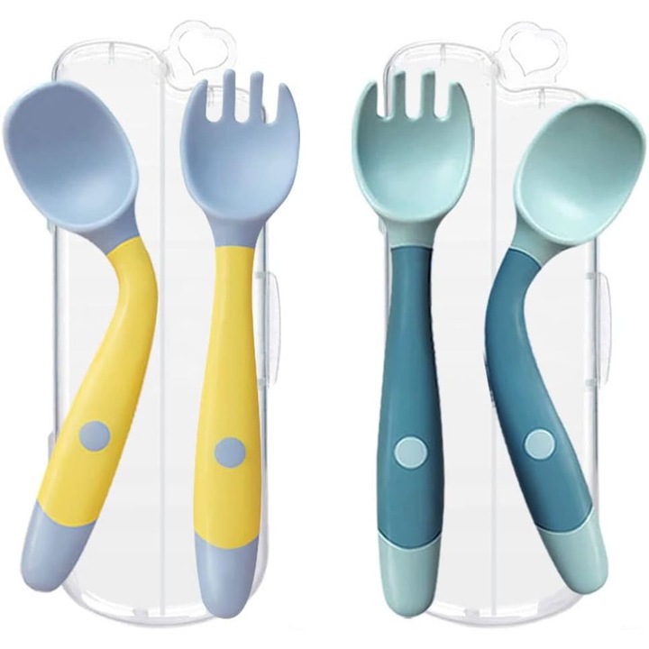 2 db-os evőeszköz készlet, puha szilikon fogantyú, baba fajta, Nybgyy®, sárga, kék
