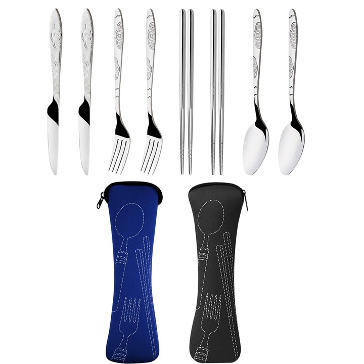 Комплект от 10 прибора Nybgyy® от неръждаема стомана, за пътуване, офис и къмпинг, сребрист