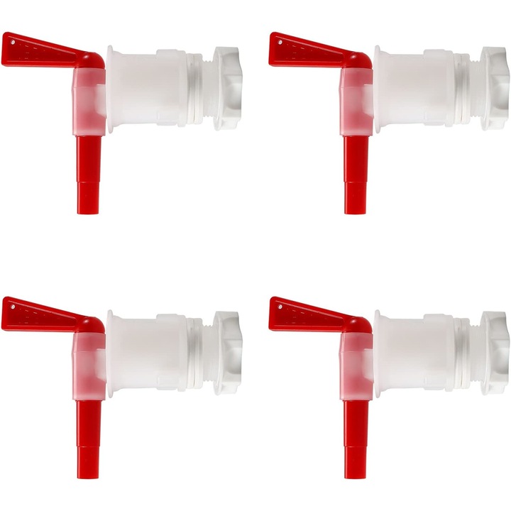 Комплект от 4 крана за бутилиране, пластмаса, 11 см/2,5 см, Nybgyy, бял/червен