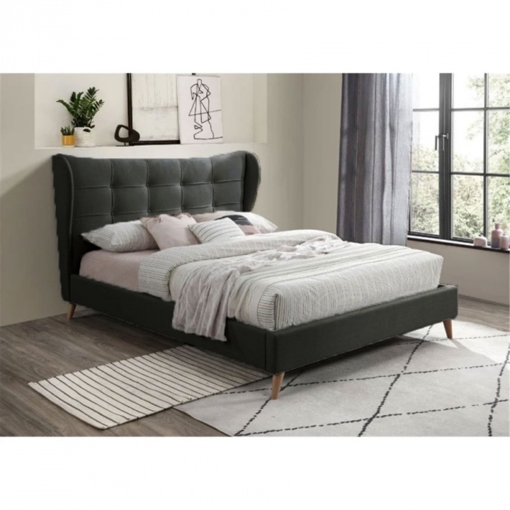 Pat Almera 160x200 cm Tapitat Catifea Gri Somiera Inclusa