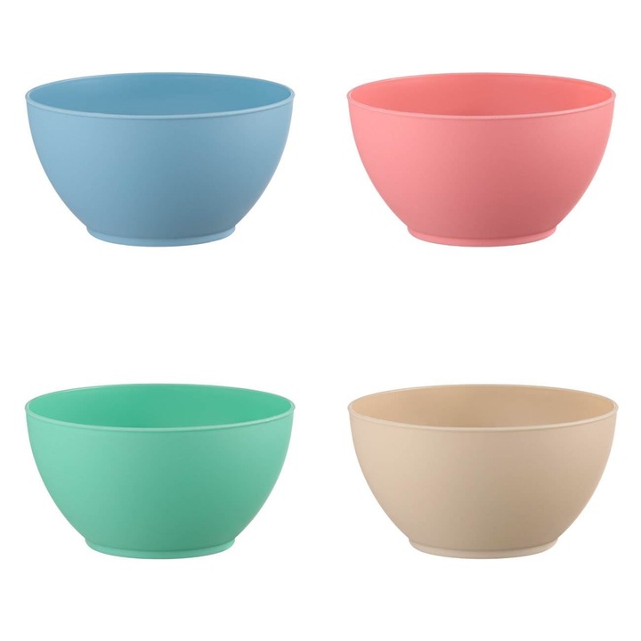 Set 4 boluri servire Shopiens® din plastic, rotund, multicolore mat, 14 cm