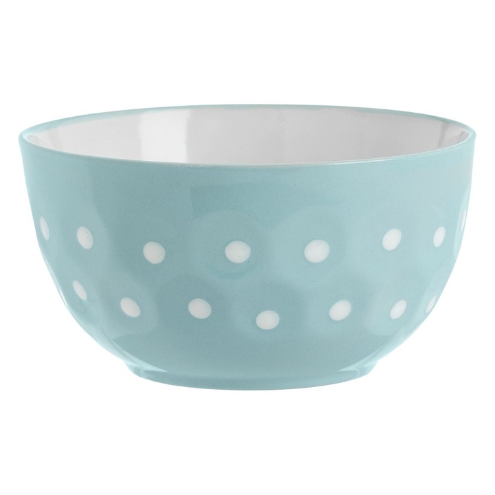 Bol servire din ceramica Shopiens®, rotund, albastru cu buline albe, 680 ml