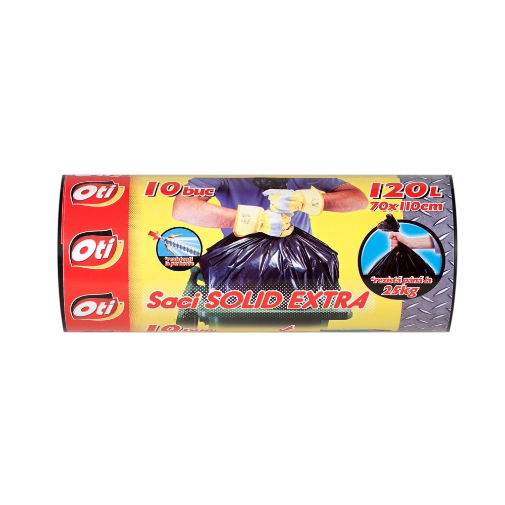 Saci menajeri OTI SOLID EXTRA, 120 litri, 70 x 110 cm, 10 buc/pachet, Negru