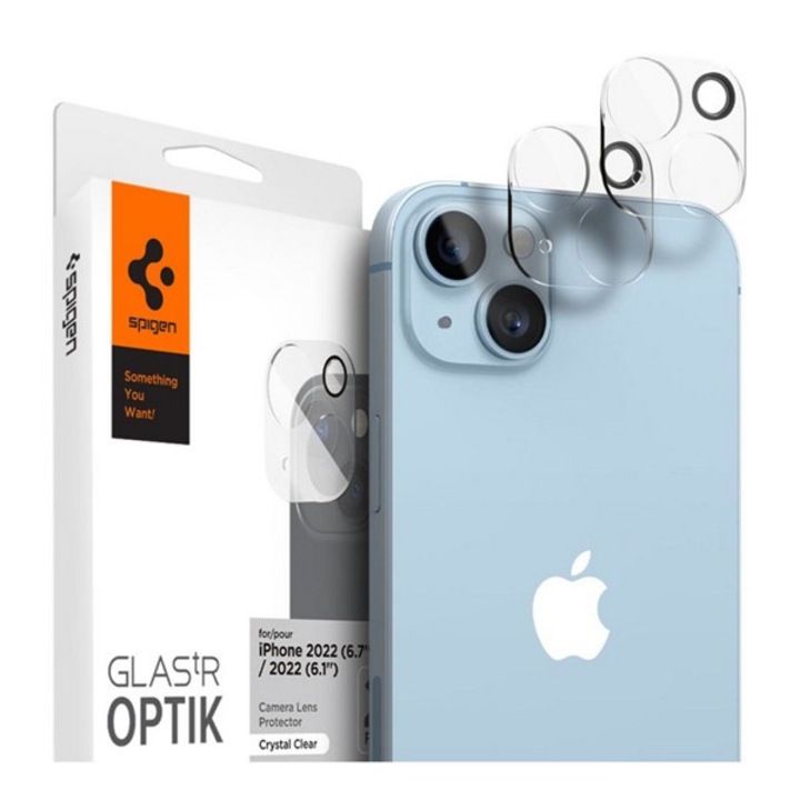 Spigen optik kameravédő üveg 2db, 9h, átlátszó, kompatibilis: Apple iPhone 14 Plus / iPhone 14
