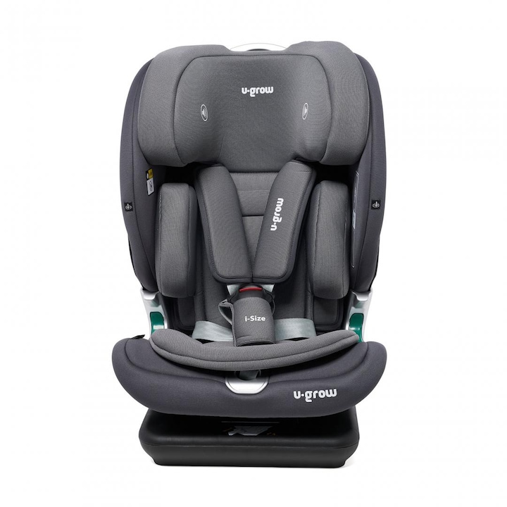 Scaun auto pentru copii U-Grow Goldfix Plus, I-Size, R129, cu isofix, 76-150 cm, boxa bluetooth, gri