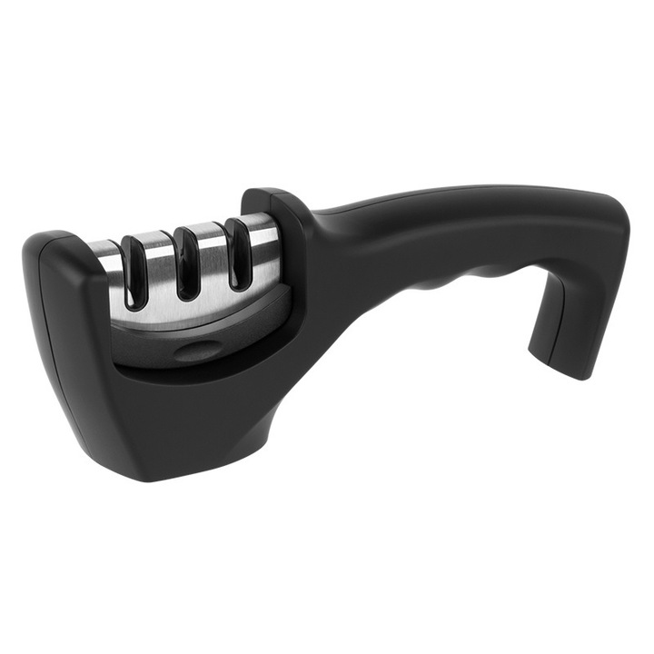 Késélező, acél/kerámia/gyémánt kő, 3 fokozatú, fekete