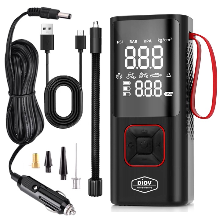 Pompa aer portabila tip mini compresor auto programabil cu afisaj digital si acumulator 6000mAh