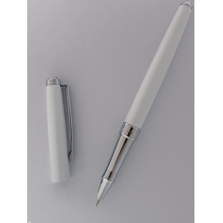 Stilou metalic Ecada, penita ascunsa, alb