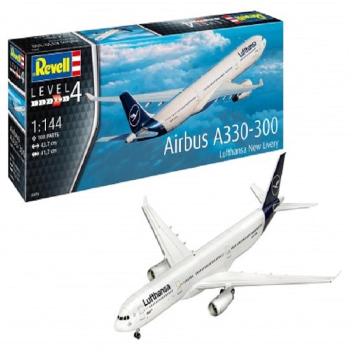 Aeromodel Airbus A330-300 - Lufthansa "New Livery", 105 piese, 12 ani, Revell
