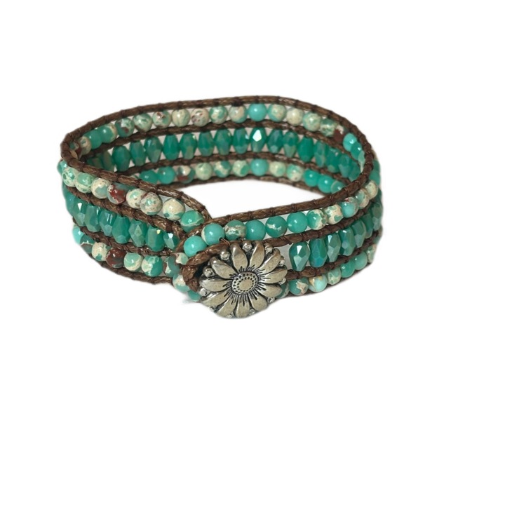 Bratara Boho Wrap din pietre naturale de Calcedonie Verde