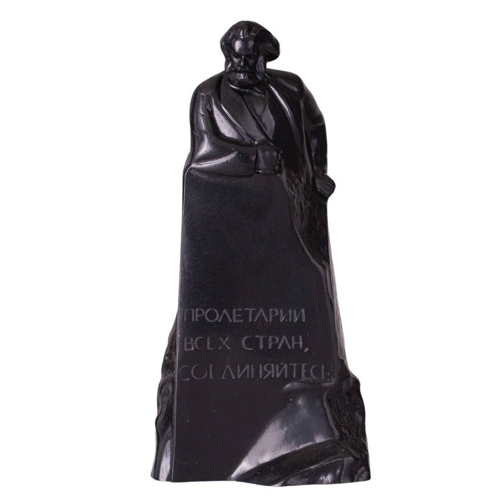 Mellszobor, szobor, Karl Marx német filozófus, kő, 14,5 cm, fekete
