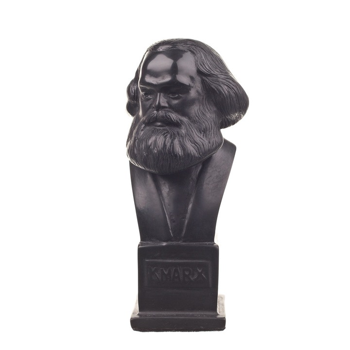Mellszobor, szobor, Karl Marx német filozófus, kő, 12 cm, fekete