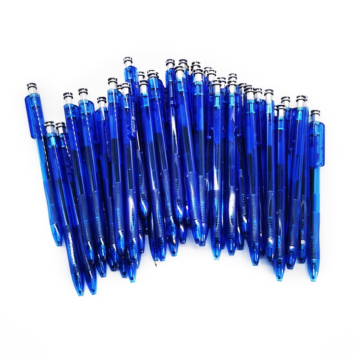 Set 48 pixuri cu mecanism, Albastru, scriere fina, VisionXXI, model 2024