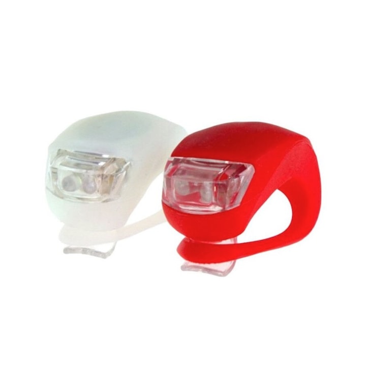 Set 2 licurici din silicon pentru bicicleta, alb-rosu, AVI-1082 Alb