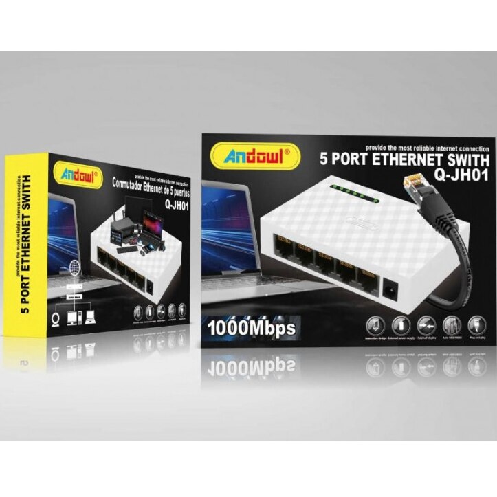 Switch de retea gigabit, 5 porturi, Fast Ethernet, 1000 mbps, alb/gri ...