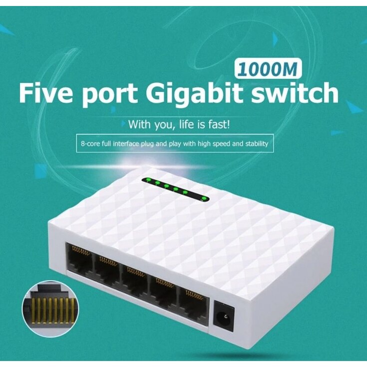 Switch de retea gigabit, 5 porturi, Fast Ethernet, 1000 mbps, alb/gri ...