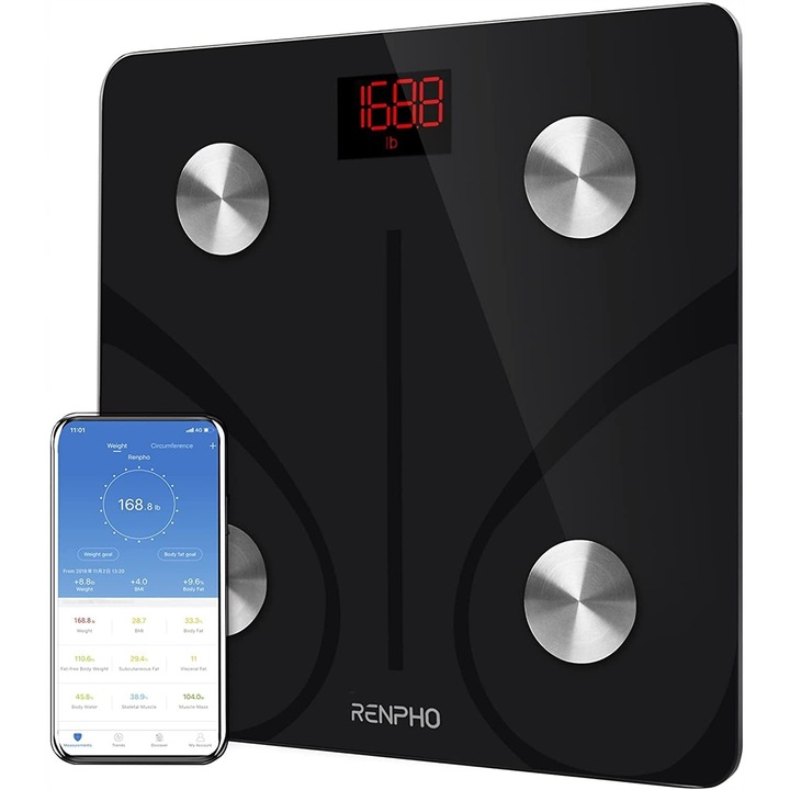 Cantar digital, Renpho, 0.05kg-180kg, Negru