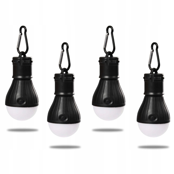 Set 4 lampi led pentru camping, 3 Moduri iluminare, IP44, Negru/Alb