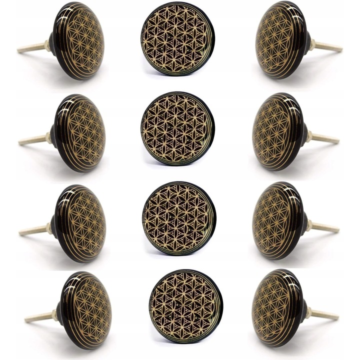 Set 12 manere, Ceramic, 40 mm, Negru