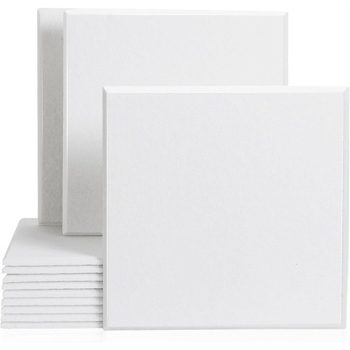 Set 12 placi acustice decorative, Poliester, Ignifug, 30x30x1cm, Alb