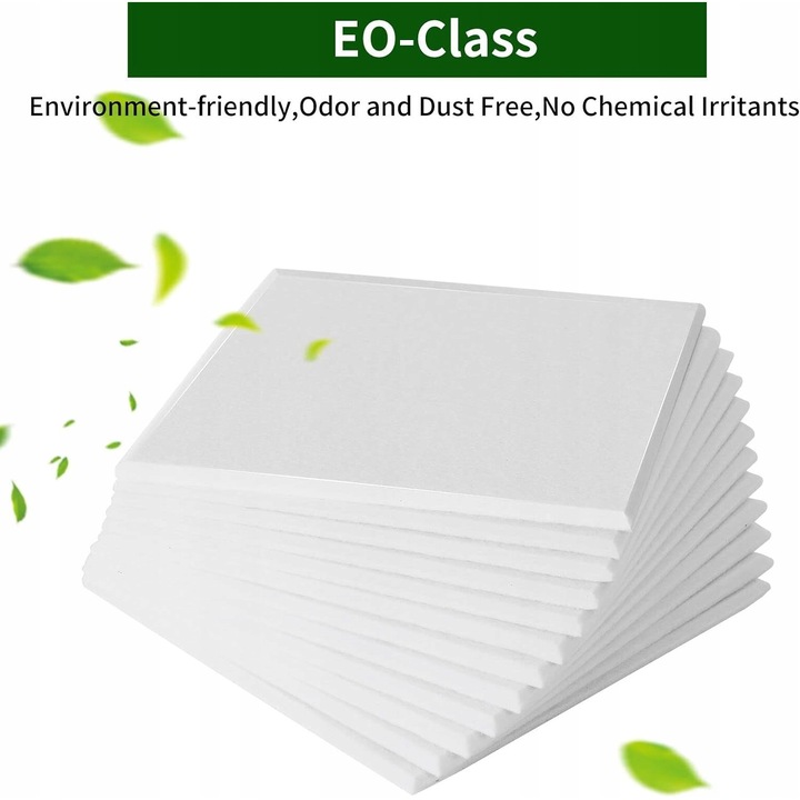 Set 12 panouri acustice autoadezive, Poliester, 30x30x1cm, Alb