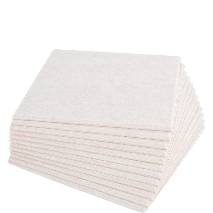 Set 12 panouri acustice autoadezive, Poliester, 30x30x1 cm, Bej