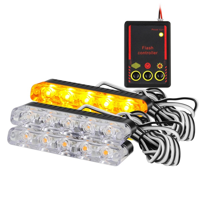 4 db figyelmeztető lámpa készlet, BOMSTOM, villogó funkciók, IP65, 20 LED, borostyán