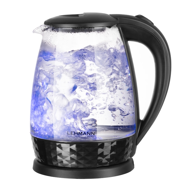 Електрическа кана Lehmann Aqua Glass 30, 2 литра, 2200W, стъкло, LED подсветка, 200x150x230 mm, 0.83 kg, прозрачна