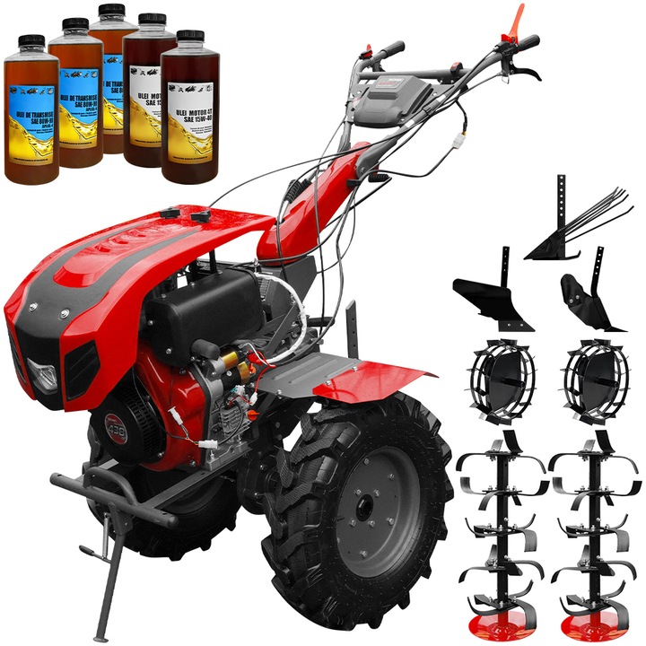 Motocultor Weima WM1100BE-6, motor 12 CP, diesel, 6 viteze, latime lucru 135 cm, pornire electrica, reductor usor/greu, roti metal, plug arat, rarita reglabila, plug cartofi, 5l ulei