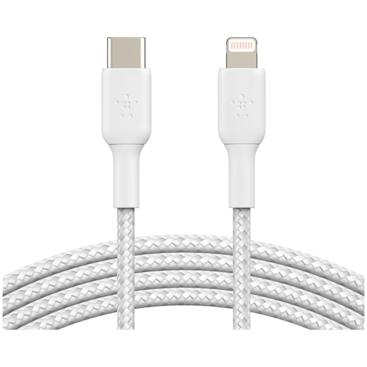 Cablu Belkin BOOST CHARGE USB-C catre Lightning, impletit, 1M, Alb