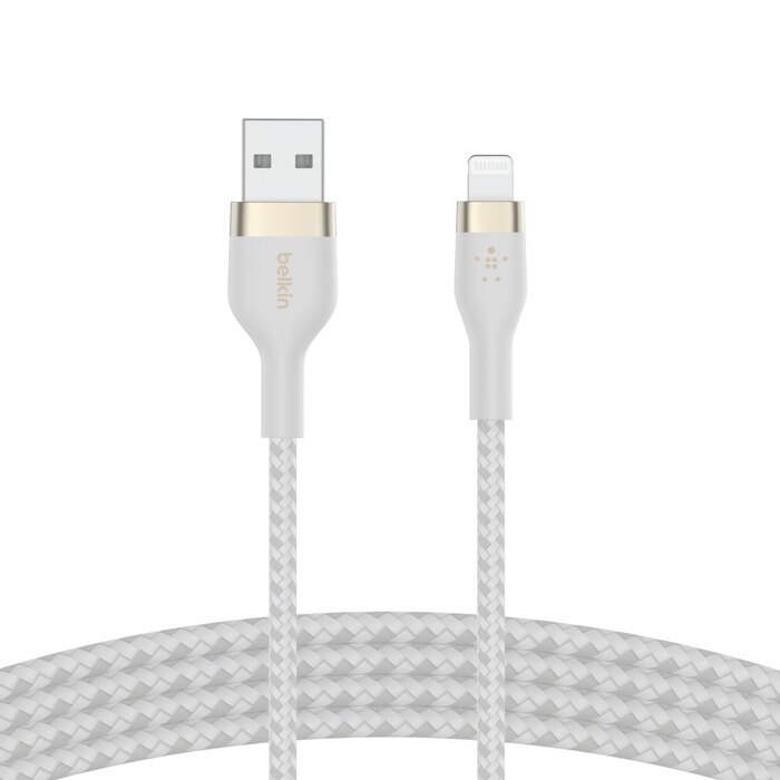 Cablu Belkin BOOST CHARGE PRO Flex USB-A catre LTG, Silicon impletit, 3M, Alb