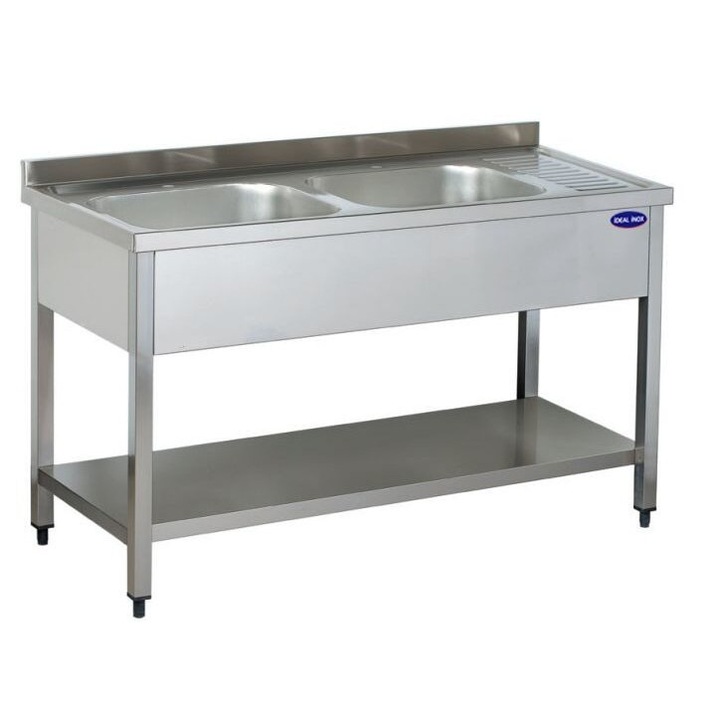 Spalator inox 2 cuve pe stanga, polita inferioara si picurator, 1400x600x850