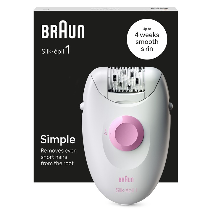 Епилатор Braun Silk-Epil 1-010, Soft Lift, 20 пинсети, Розов